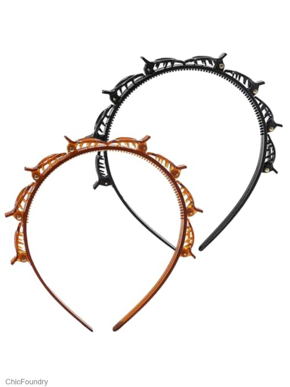 2 Pack Clip Hairbands for Women – Double Layer Toothed Hairband with Clips